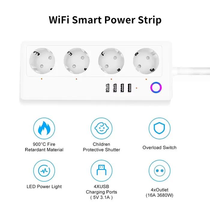 Multiprise intelligente WiFi avec 4 prises et 4 ports USB