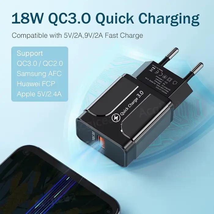 Chargeur rapide USB 18W universel pour iPhone Samsung Xiaomi Huawei téléphone chargeur mural de voyage occassions spéciales