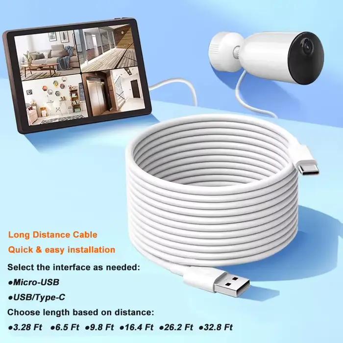 Câble de charge micro USB ultra-long type C pour surveillance et charge de téléphones mobiles longueurs variées de 0.75m à 10m