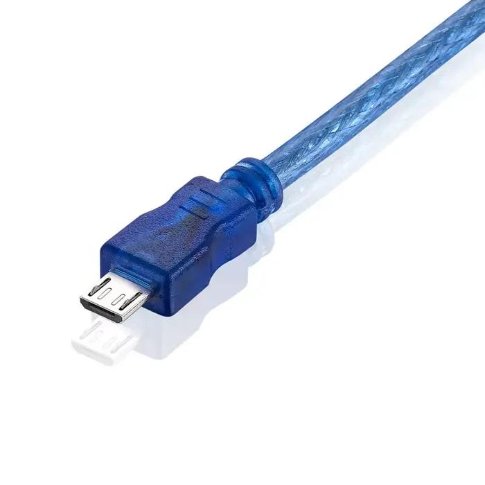 Câble de données micro USB 2.0 USB-A à Mirco-B touristes blindage feuille tressée bleu transparent 0.3m 0.5m 1.0m 3m 5m