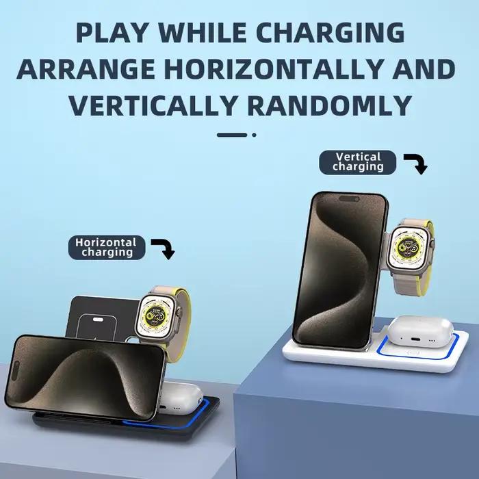 Chargeur sans fil pliable trois-en-un 15W pour smartphones montres intelligentes et appareils iOS occasions spéciales