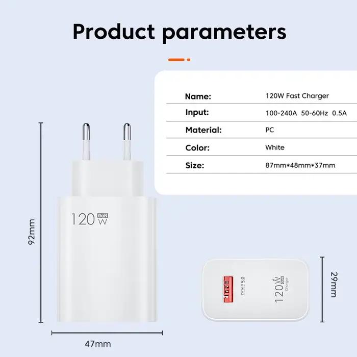 Chargeur USB 120W à charge rapide pour téléphone