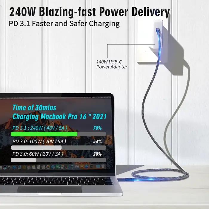 Câble Thunderbolt 3/4, câble USB-C vers USB C, prend en charge l'affichage 8K/transfert de données 40Gbps/chargement 240W, pour iPhone 15 Pro, MacCleaning