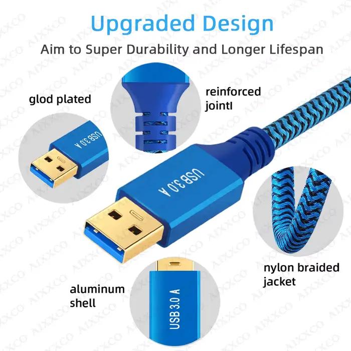 Câble USB 3.0 mâle à mâle de haute vitesse pour transfert rapide de données lecteur MP3/MP4 ordinateur décodeurs longueurs variées 0.2m 0.3m 0.5m 3m 5m 10m