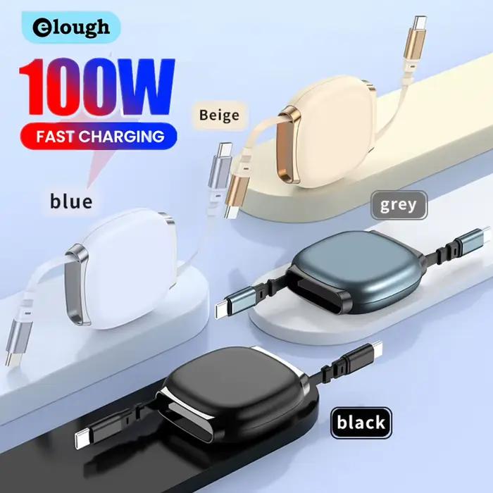 Elough Type C à Type C câble 100W pour iPhone 16 15 Samsung iPad Carplay PD câble télescopique de voiture de charge rapide cordon de données USB C