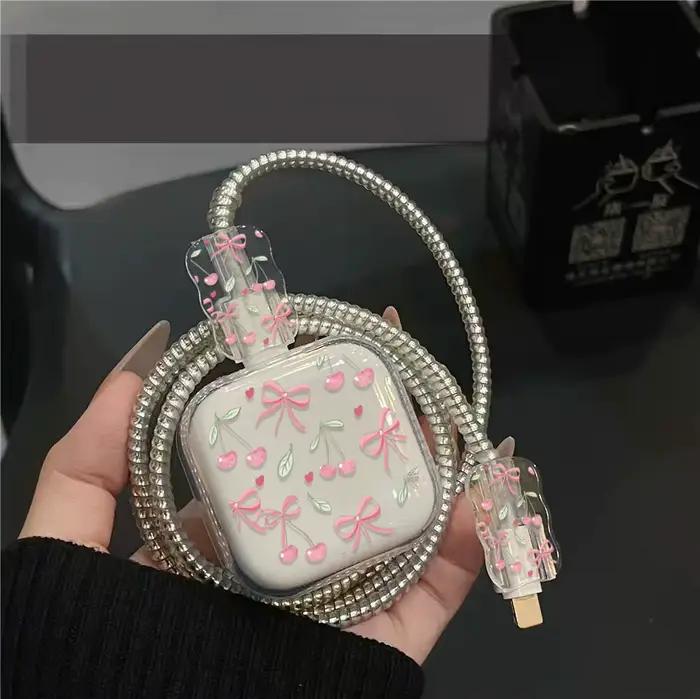 Coque de protection mignonne pour chargeur 40W avec nœud, compatible avec le câble de données 17, étui de protection pour câble de charge iPhone 16 Pro, anti-