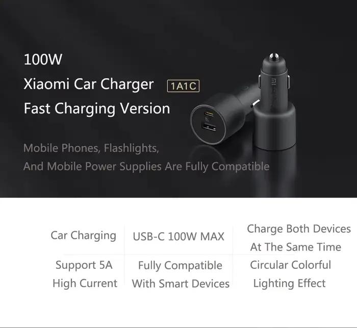 Chargeur de voiture MIJIA 100W double USB à charge rapide