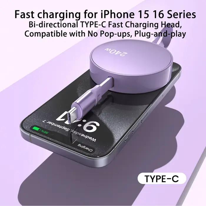 Câble de charge rapide PD 240W rétractable Type C vers