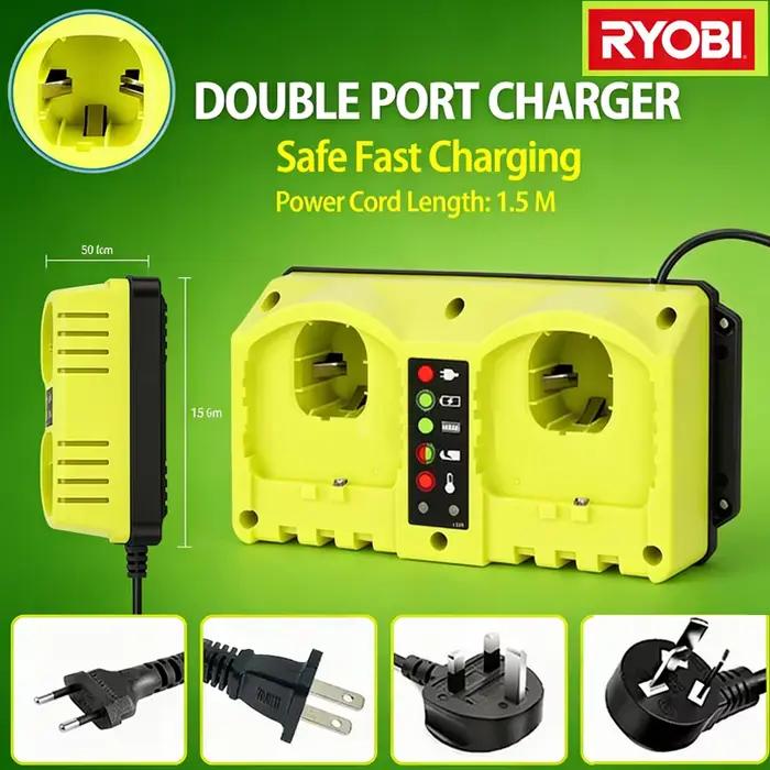 Chargeur rapide double Ryobi 18V-20V pour batteries nickel P120 P170 P180 P190 avec indicateur LED prise secteur EU US UK AU outils électriques