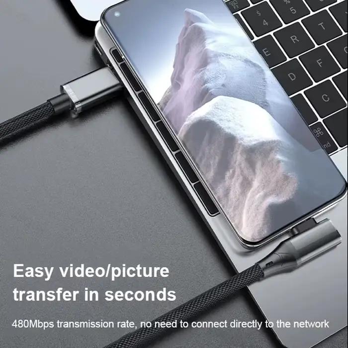 Câble de charge rapide 120W Type C à 90 degrés USB-C pour téléphones mobiles charge rapide et sécurisée occasions spéciales