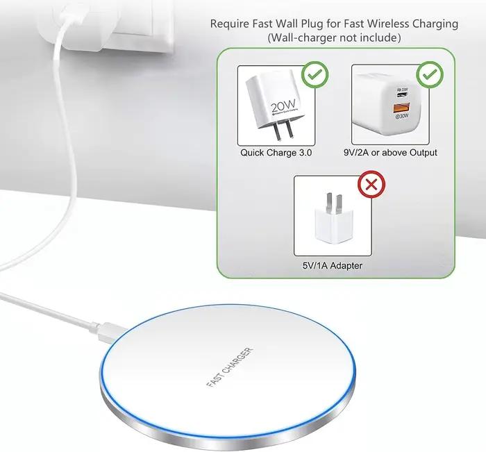 Chargeur sans fil pour Apple iPhone 16 15 14 13 12 Pro Max Samsung Galaxy S22 S21 S20 S10 S9 Huawei Xiaomi Google Pixel design élégant support intégré charge rapide LED compatible avec étuis