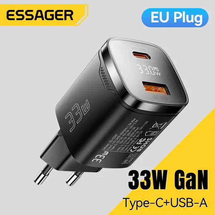 Essager 33W GaN USB Type C chargeur affichage numérique PD charge rapide pour iPhone 16 15 14 Pro Max iPad Mini 6