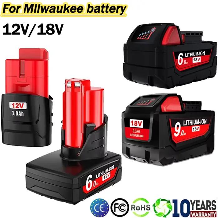 Pour batterie Milwaukee M12/M18 3.0Ah/6.0Ah/9.0AH 12V/18V