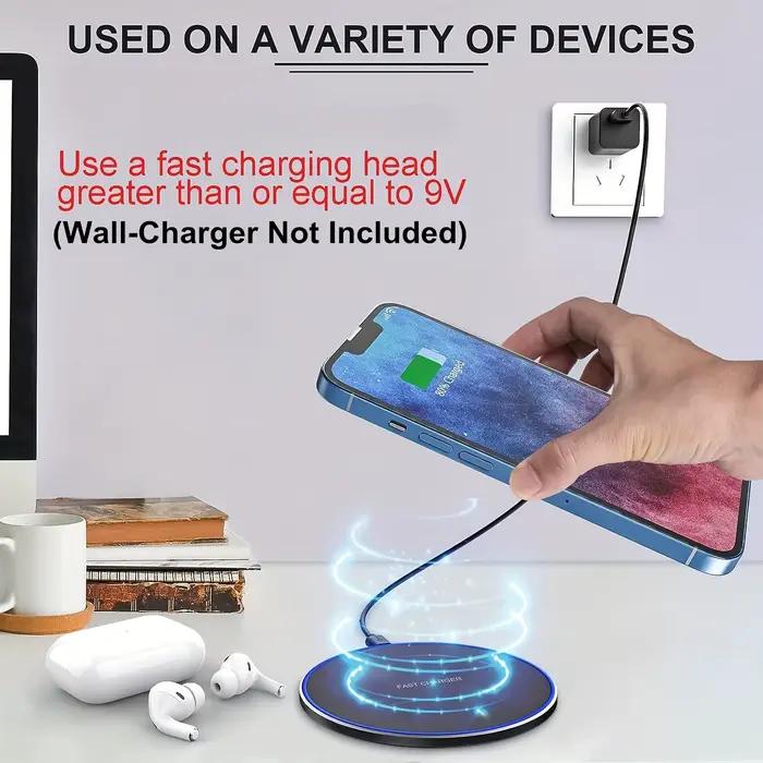 Chargeur sans fil pour Apple iPhone 16 15 14 13 12 Pro Max Samsung Galaxy S22 S21 S20 S10 S9 Huawei Xiaomi Google Pixel design élégant support intégré charge rapide LED compatible avec étuis