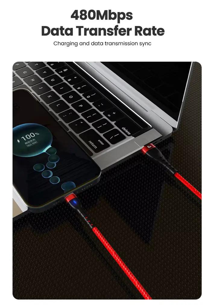 Câble USB type-c 66W/6A en Nylon pour recharge rapide