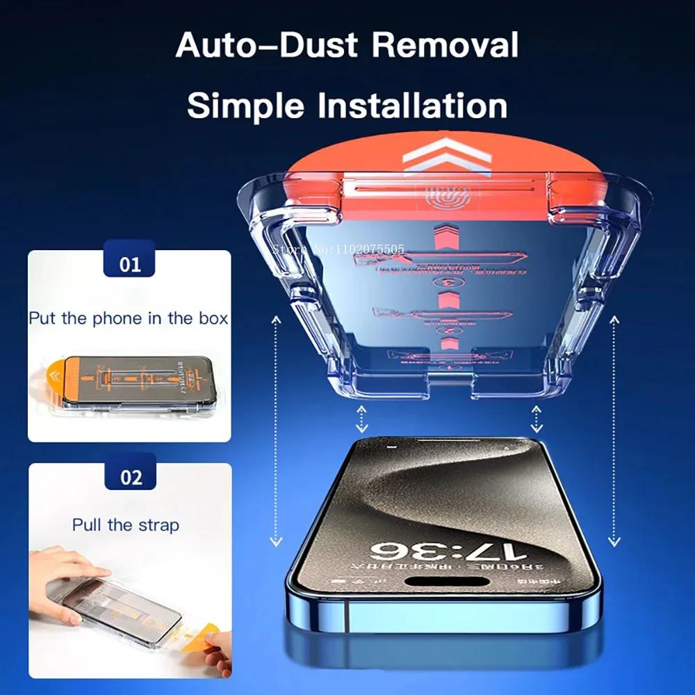 1/2 Installation en un clic verre sans poussière pour iPhone 15 13 12 11 14 Pro Max Mini Plus X XR p