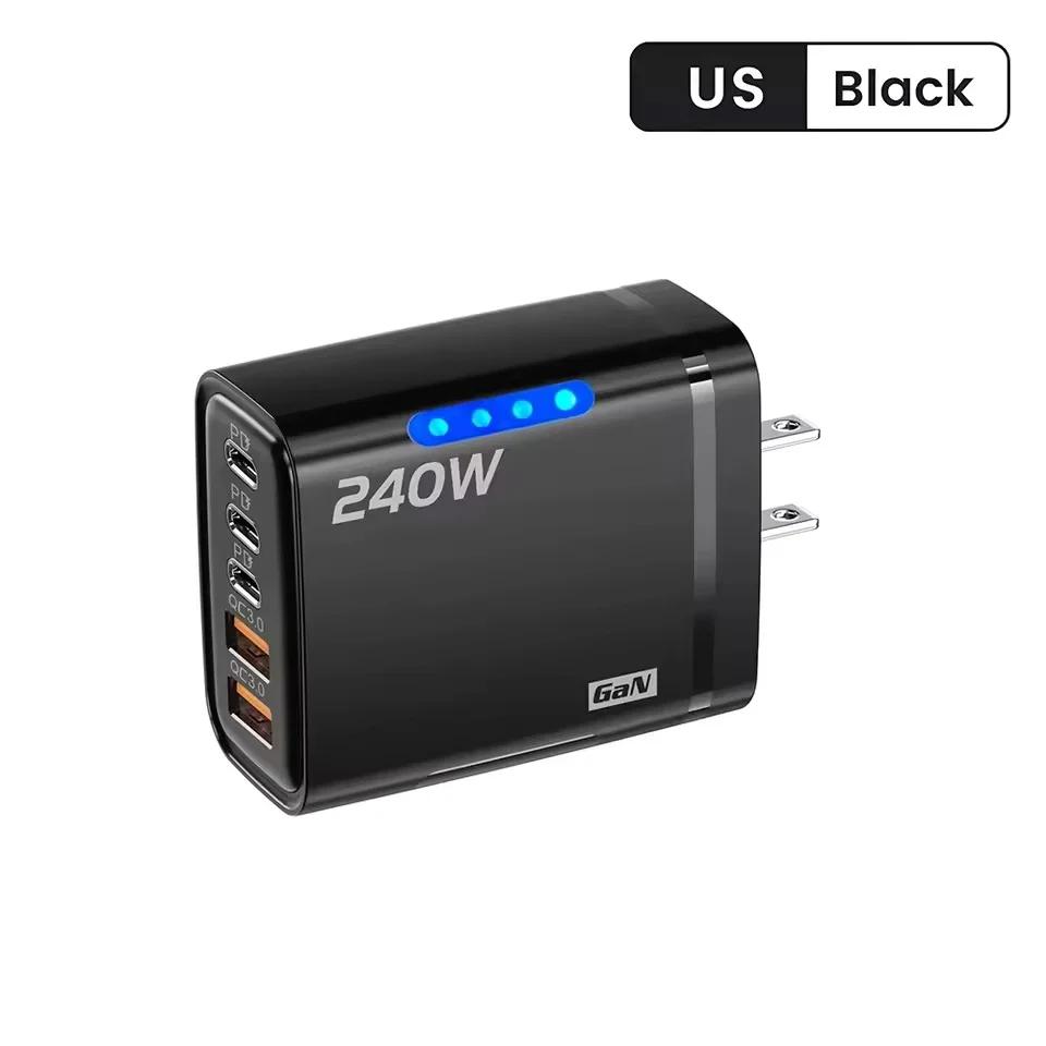 Station de charge rapide GaN 240W à 5 ports (3PD 2USB) pour iPhone 17 16 15 Pro Samsung Xiaomi, adap