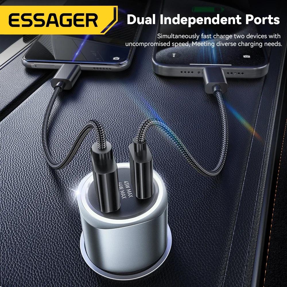 Essager USB C chargeur de voiture 89W 2 Ports Charge Super rapide PD QC 3.0 chargeur de téléphone de