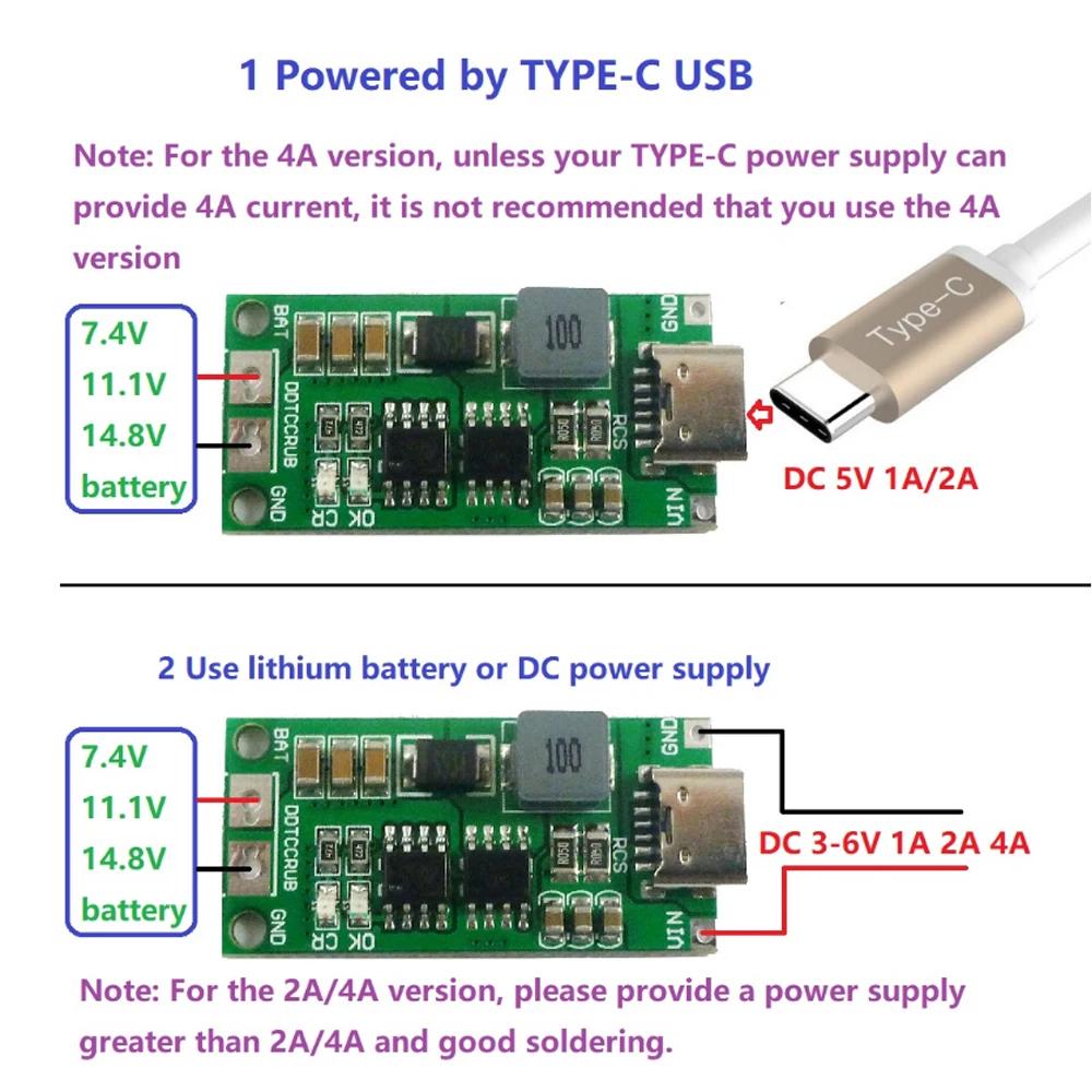 Carte de chargeur de batterie au Lithium de Type C BMS 2S 3S 4s 1A 2A 4A 18650