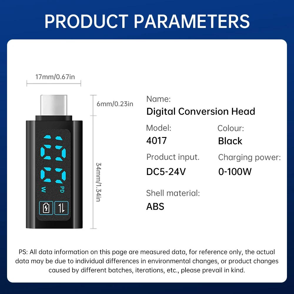 24V Type C compteur d'affichage numérique Intelligent de tension et de puissance 2 en 1 Transmission de charge rapide