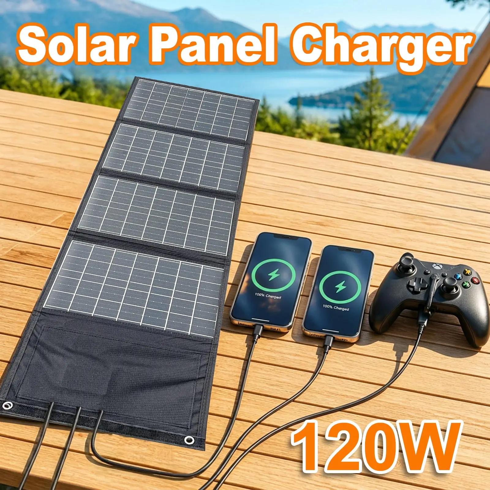 Chargeur solaire Leaorld 120W, chargeur solaire portable léger USB QC3.0 PD3.0 pour téléphone, camping, randonnée, voyage en plein air