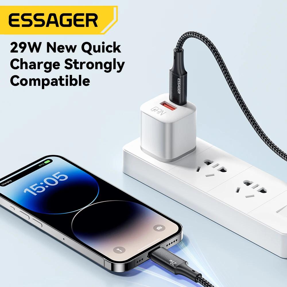 Câble USB C Essager pour iPhone 14 13 12 11 Pro Max Xs 8 Plus iPad Macbook fil 29W PD charge rapide Type C vers cordon de données d'éclairage