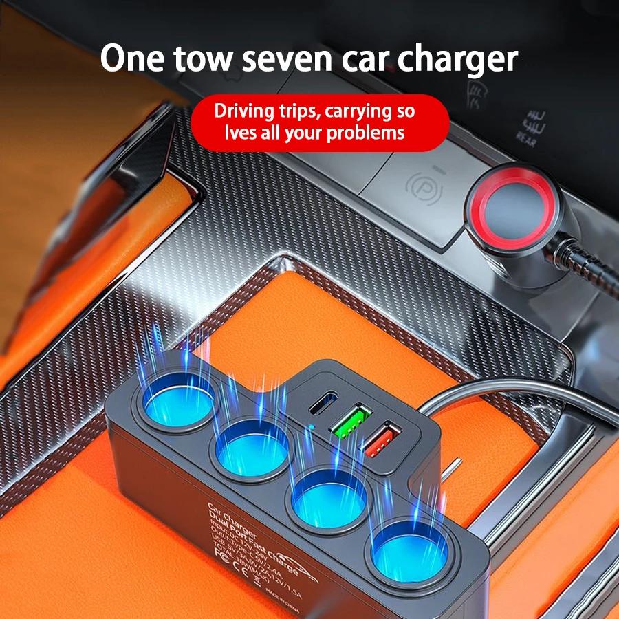 Chargeur multifonction USB/Type C 120W, charge rapide, peut charger plusieurs appareils au même temps, un remorquage et quatre chargeurs de voiture