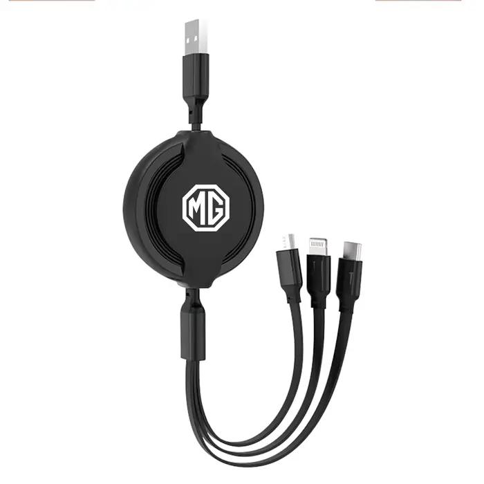 Câble de charge USB Type C 3 en 1 pour voiture, chargeur portable multi-rétractable, accessoires pou