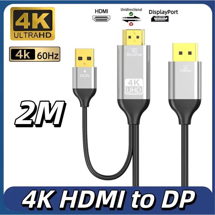 Le câble HDMI vers DisplayPort 4K prend en charge 4K @ 60Hz avec câble d'alimentation USB, Transmiss