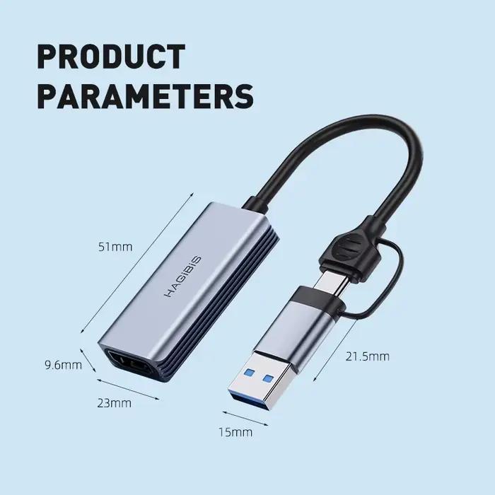 Hagibis USB 3.0 carte d'acquisition vidéo avec 100W PD pour Meta Quest 3 iPad HDMI vers USB/type-c e