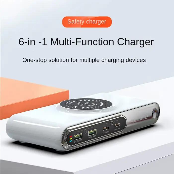 Chargeur multifonction 6 en 1 pour téléphone portable, charge rapide, Port 2PD, puissance totale 72W