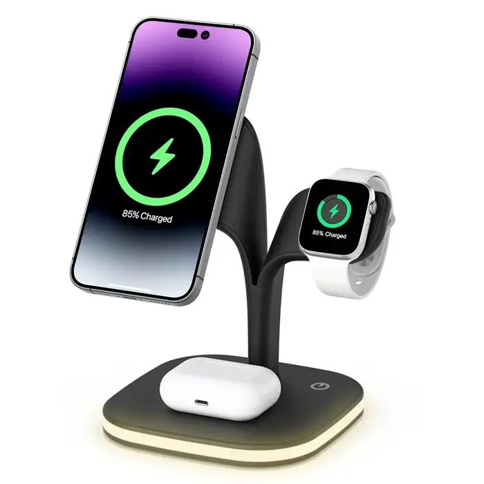 Chargeur sans fil magnétique 3 en 1 pour iPhone 13/14/15/ Pro Max/12 100% Station de charge sans fil
