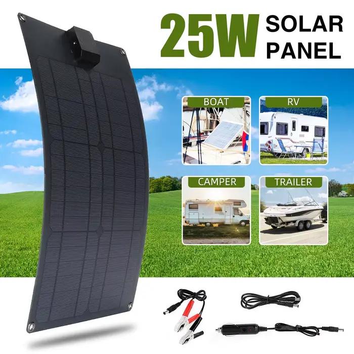 Chargeur solaire portable 25W, double sortie USB 5V et DC 12V avec contrôleur solaire pour batterie