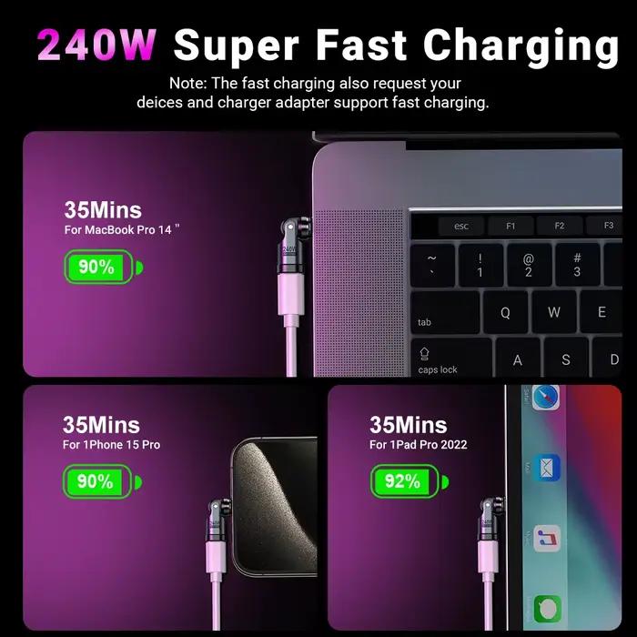 AUFU 240W adaptateur magnétique type-c OTG 9 broches USB C à Type C 5A charge rapide USB C femelle c