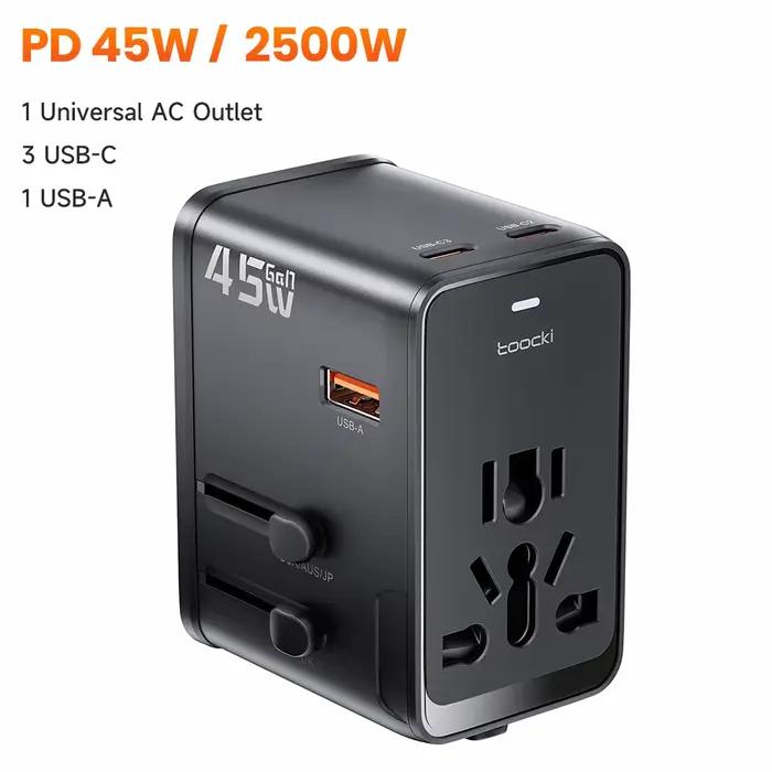 Toocki GaN adaptateur de voyage universel avec 3C1A 45W charge rapide 2500W Max chargeur de voyage t