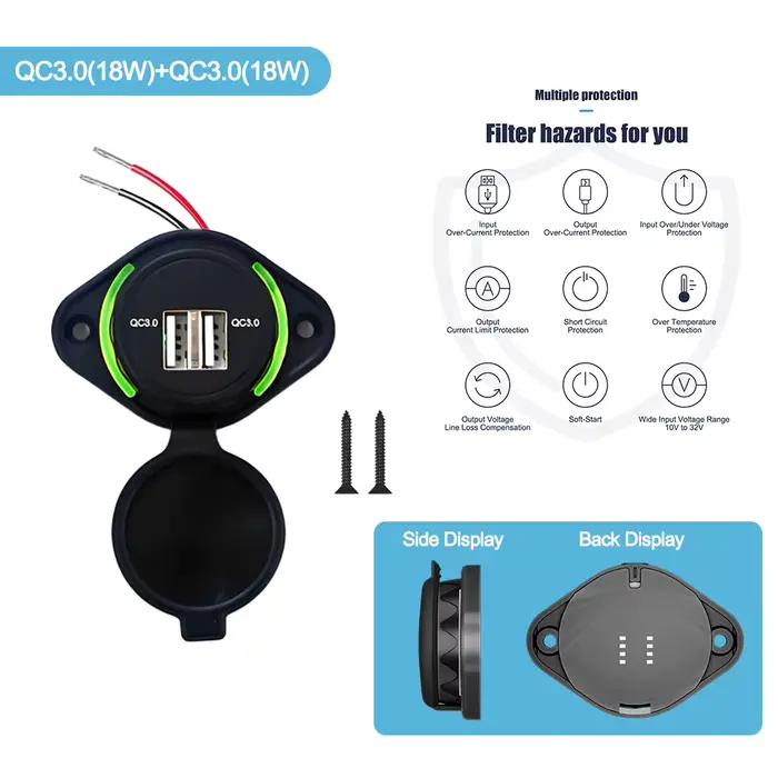 Adaptateur de Prise de Courant à Charge Rapide pour Touriste, 12-24V, 36W, Chargeur USB 3.0, Montage
