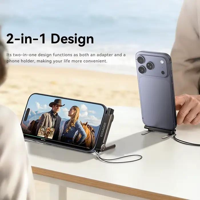 Adaptateur USB-C OTG Essager 240W avec support, convertisseur Type-C femelle vers iP mâle à 90 degré