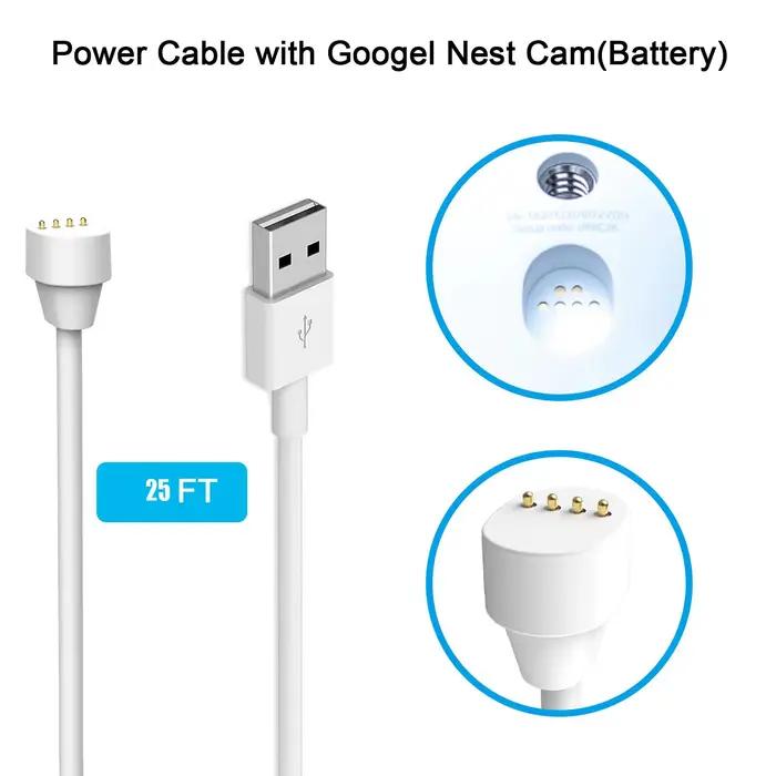 Câble de charge rapide USB résistant aux intempéries de 25 pieds/7,6 m : idéal pour la caméra Google