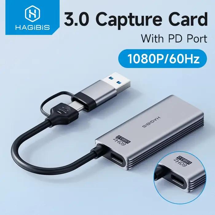 Hagibis USB 3.0 carte d'acquisition vidéo avec 100W PD pour Meta Quest 3 iPad HDMI vers USB/type-c e