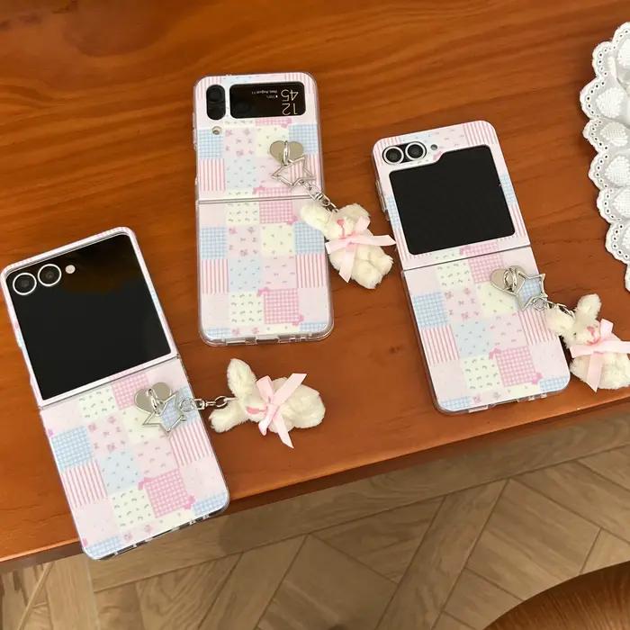 Jolie coque de téléphone à fleurs pour Samsung Galaxy Z Flip 7, housse de lapin en peluche Funda pou