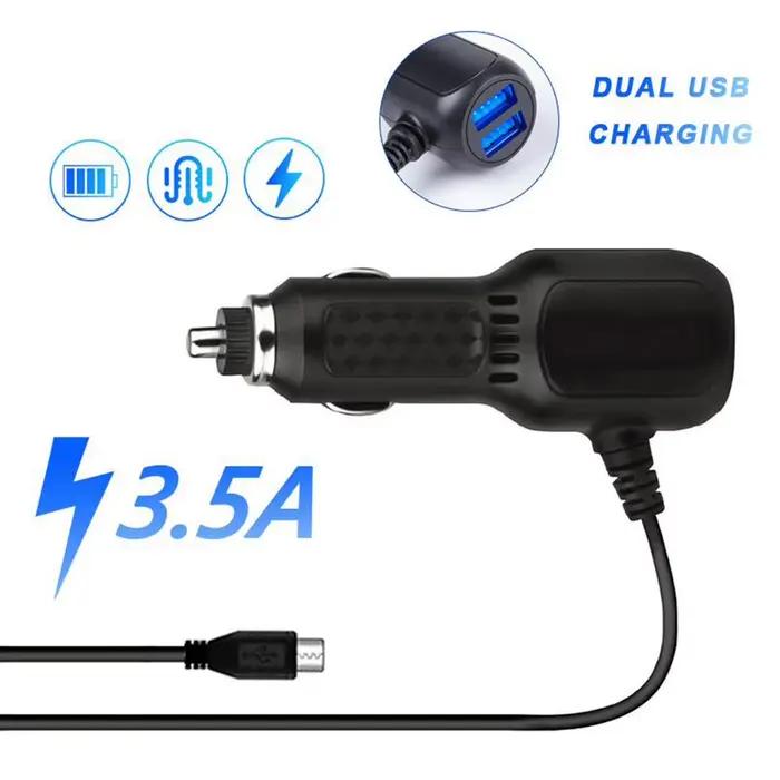 Mini chargeur de voiture micro USB, 3.5 mètres, 5V, 3,4 A, 2 ports USB, DVR de voiture, caméra de ta