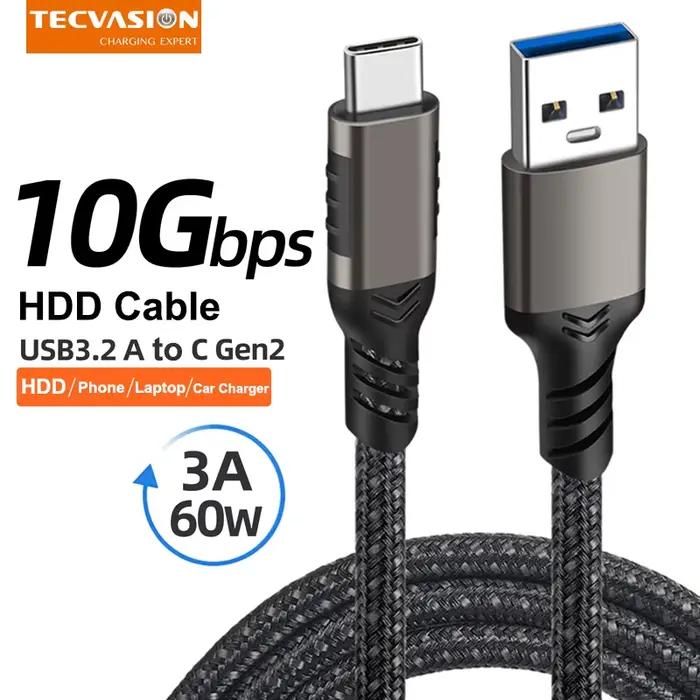 USB3.2 10Gbps USB Type C câble USB A à C 3A 60W QC3.0 charge rapide pour Samsung NVMe disque dur ext