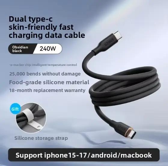 ANKER double tête Typec 240W câble de données PD3.1 câble de charge rapide Silicone doux pour la pea