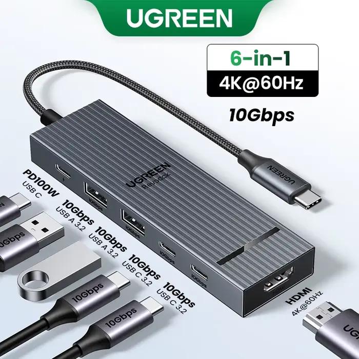 UGREEN USB C HUB 10Gbps 4K60Hz HDMI USB3.2 PD100W répartiteur USB pour ordinateur portable Macbook P
