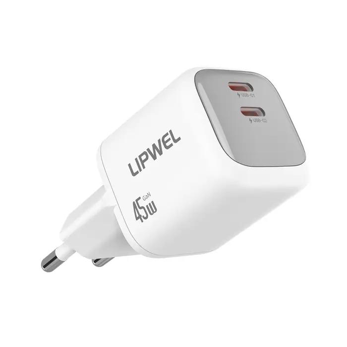 Chargeur rapide LIPWEL 45W GaN, chargeur mural double USB-C PD 3.0, chargeur portable ultra-mini ave