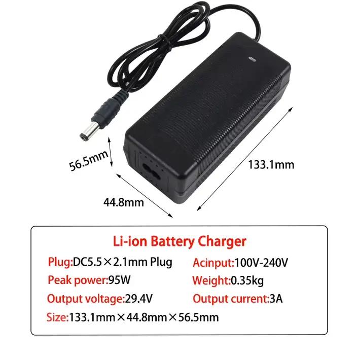 Chargeur 29.4V 3A pour batterie Li-ion 24v 25.2v 7S 18650, connecteur DC5525 XLR GX16 XT60, ventilat