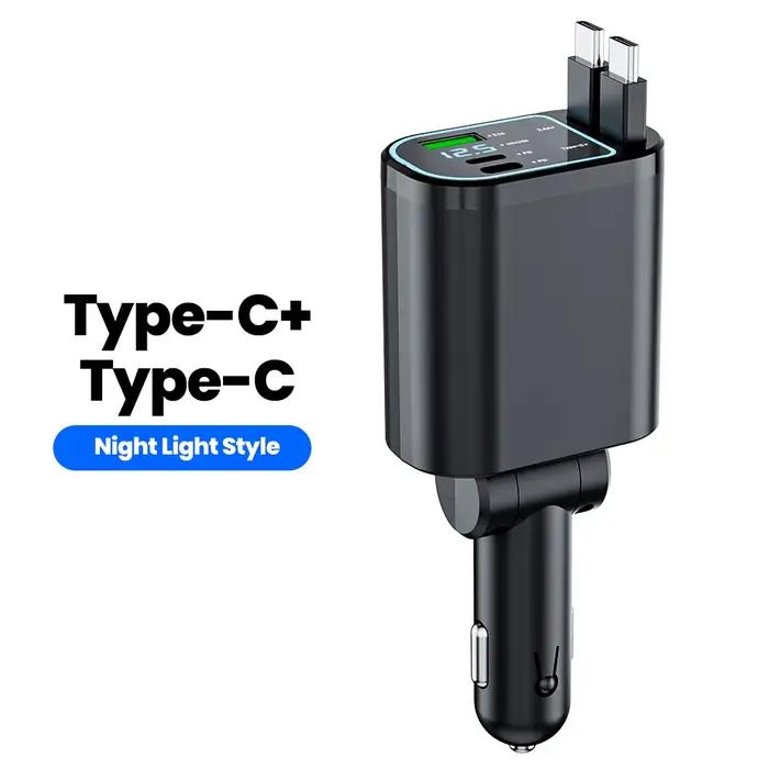 Chargeur de voiture rétractable 4 en 1, charge rapide, câble rétractable, 2 Ports de type c, adaptat