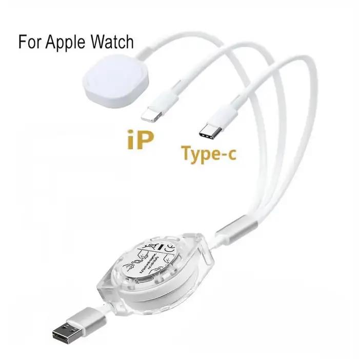 Câble de chargement multiple avec chargeur Apple Watch - Cordon de charge rapide portable rétractabl