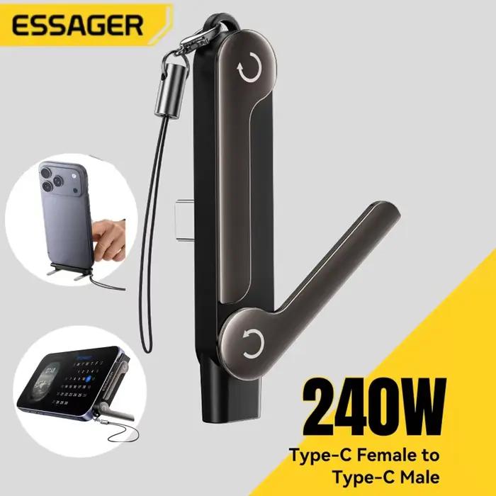 Adaptateur USB-C OTG Essager 240W avec support, convertisseur Type-C femelle vers iP mâle à 90 degré