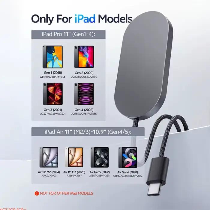 Chargeur sans fil magnétique en aluminium 28W pour iPad Pro/Air, charge rapide, livré avec un câble